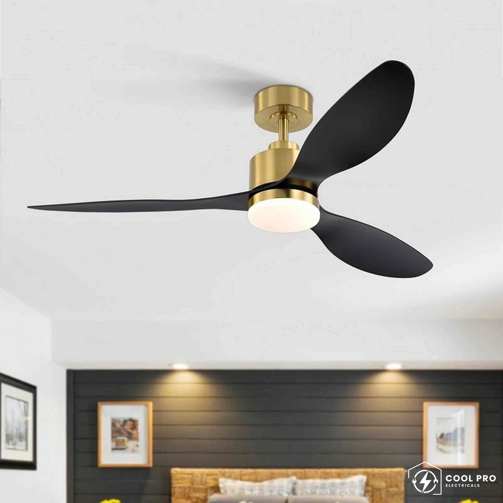 Professional electrician installing ceiling fan