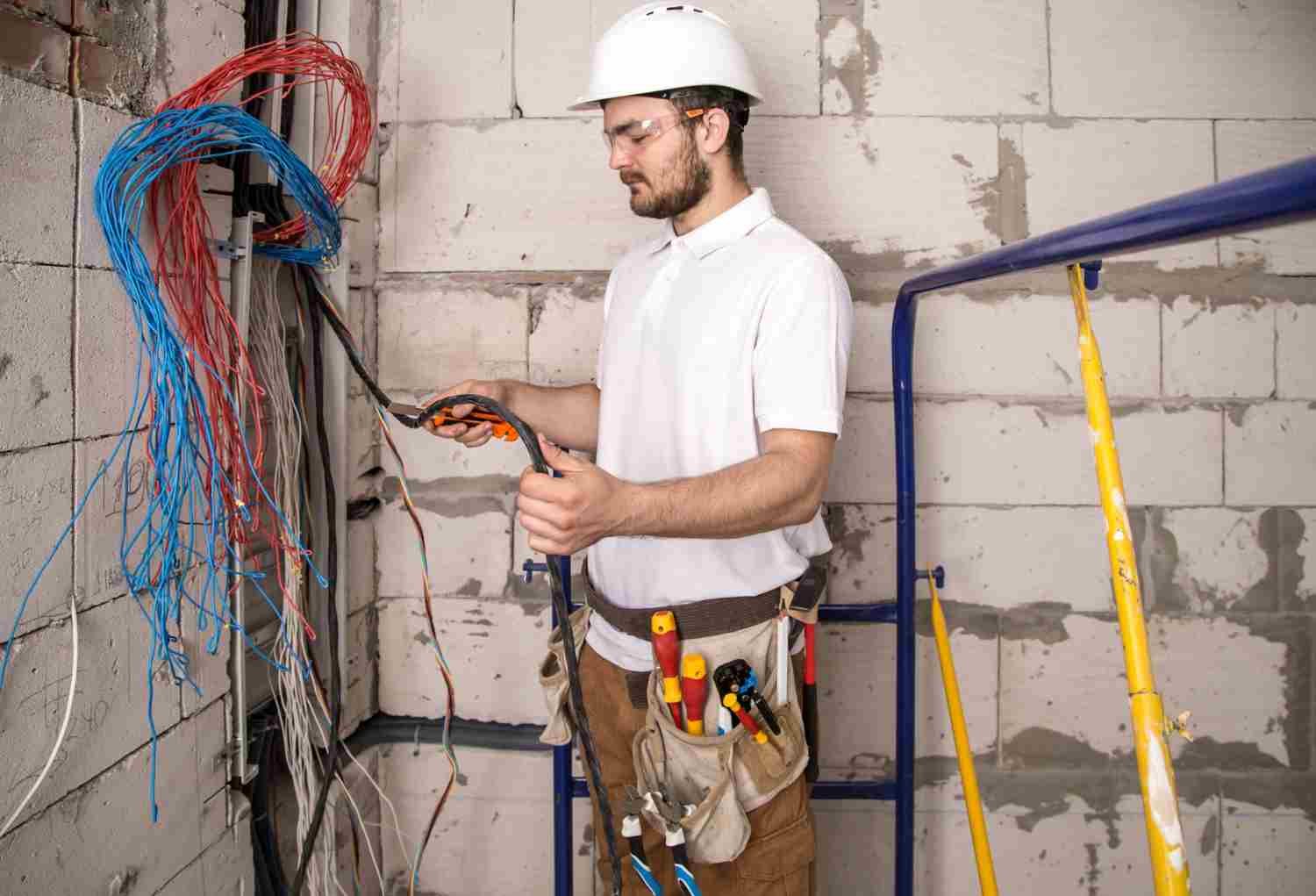 Professional electrician installing electrical wiring
